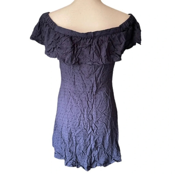 URBAN Outfitters button down ruffle swiss dot boho off the shoulder mini dress - Picture 8 of 13